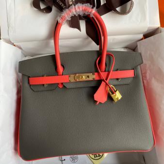 Hermes HSS Birkin 30 Bicolor Bag in Etain and Piment Epsom Calfskin