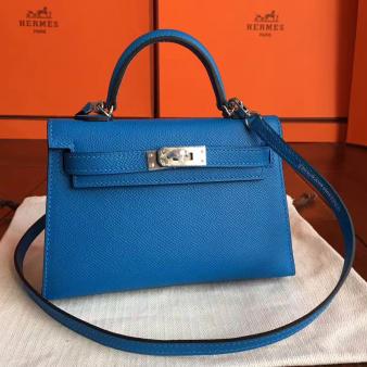 Hermes Handmade Blue Izmir Epsom Leather Mini II Kelly Bag