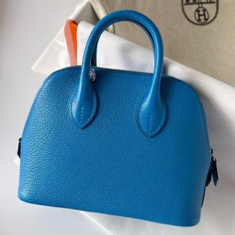 Hermes Blue Frida Chevre Mysore Leather Mini Bolide 1923 Handmade Bag