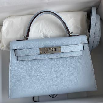 Hermes Kelly Mini II Sellier Handmade Bag in Blue Brume Epsom Calfskin