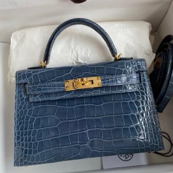 Hermes Kelly Mini II Sellier Handmade Bag in Colvert Shiny Alligator Leather