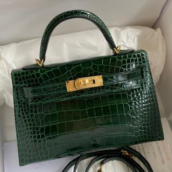 Hermes Kelly Mini II Sellier Handmade Bag in Malachite Shiny Alligator Leather