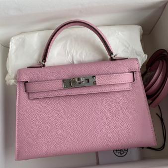 Hermes Kelly Mini II Sellier Handmade Bag in Mauve Sylvestre Epsom Calfskin