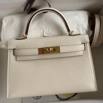 Hermes Kelly Mini II Sellier Handmade Bag in Nata Chevre Mysore Leather