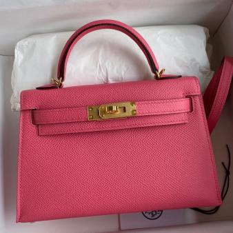 Hermes Kelly Mini II Sellier Handmade Bag in Rose Azalee Epsom Calfskin