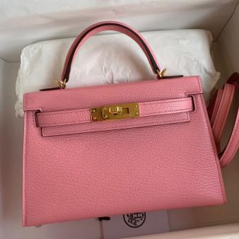 Hermes Kelly Mini II Sellier Handmade Bag in Rose Confetti Chevre Mysore Leather