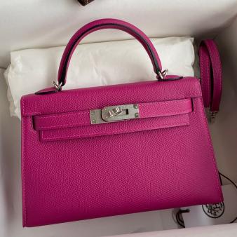 Hermes Kelly Mini II Sellier Handmade Bag in Rose Purple Epsom Calfskin