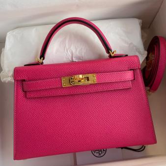 Hermes Kelly Mini II Sellier Handmade Bag in Rose Red Epsom Calfskin