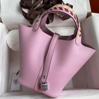 Mauve Sylvestre Epsom Calfskin Hermes Picotin Lock 18 Tressage De Cuir Bag