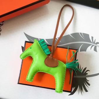 Fruit Green/Camel/Green Leather Hermes Rodeo Horse Bag Charm