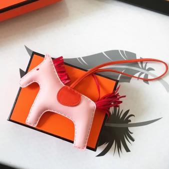 Light Pink/Orange/Red Leather Hermes Rodeo Horse Bag Charm