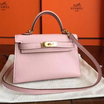 Rose Dragee Swift Calfskin Hermes Kelly Mini II Handmade Bag