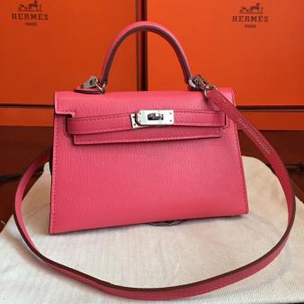 Rose Lipstick Chevre Leather Hermes Kelly Mini II Handmade Bag