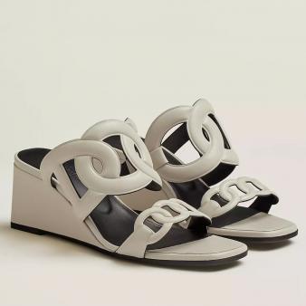 Hermes Ivory Nappa Leather Figari 55mm Wedge Sandals