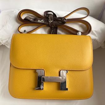 Hermes Jaune Ambre Epsom Calfskin Constance 18 Handmade Bag