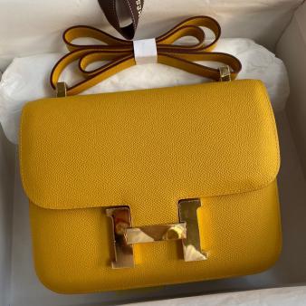 Hermes Jaune Ambre Epsom Calfskin Constance 24 Handmade Bag