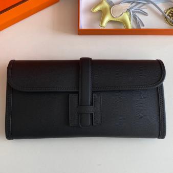 Hermes Jige Elan 29 Clutch Bag In Epsom Black Leather