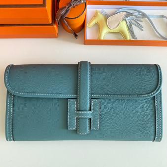 Hermes Jige Elan 29 Clutch Bag In Epsom Blue Jean Leather