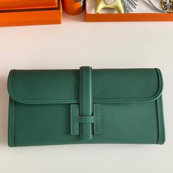 Hermes Jige Elan 29 Clutch Bag In Epsom Malachite Leather