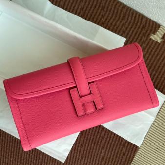 Hermes Jige Elan 29 Clutch Bag In Epsom Rose Lipstick Leather