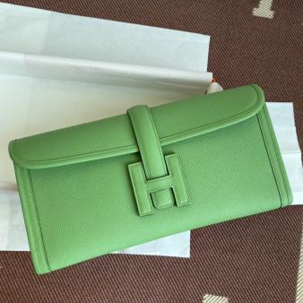 Hermes Jige Elan 29 Clutch Bag In Epsom Vert Criquet Leather