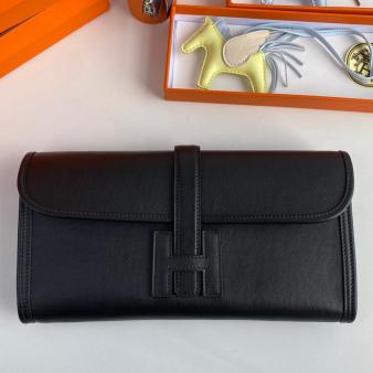 Hermes Jige Elan 29 Clutch Bag In Swift Black Calfskin