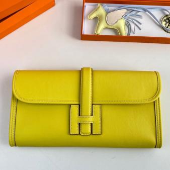 Hermes Jige Elan 29 Clutch Bag In Swift Lime Calfskin