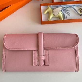 Hermes Jige Elan 29 Clutch Bag In Swift Pink Calfskin