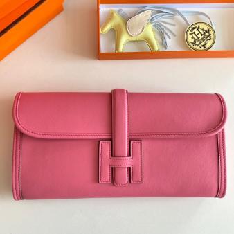 Hermes Jige Elan 29 Clutch Bag In Swift Rose Lipstick Calfskin