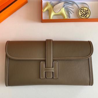 Hermes Jige Elan 29 Clutch Bag In Swift Taupe Calfskin