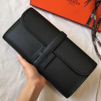 Hermes Jige Elan 29 Clutch in Epsom Black Leather