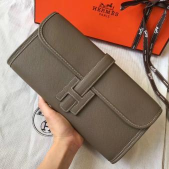 Hermes Jige Elan 29 Clutch in Grey Taupe Epsom Leather