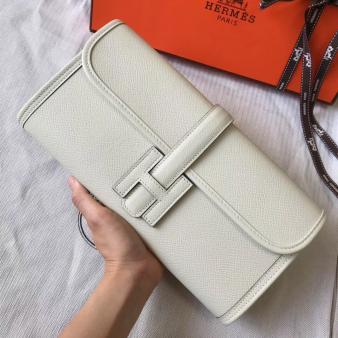 Hermes Jige Elan 29 Clutch in White Epsom Leather