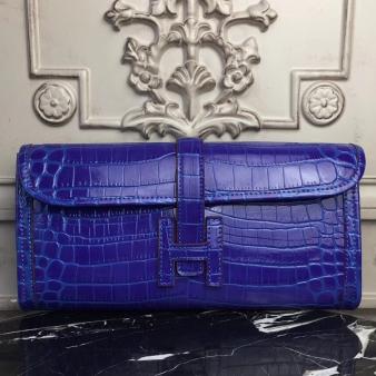 Hermes Jige Elan 29 Crocodile Clutch in Blue Electric Leather