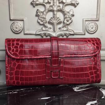 Hermes Jige Elan 29 Crocodile Clutch in Dark Red Leather