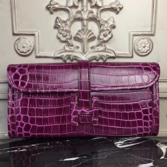 Hermes Jige Elan 29 Crocodile Clutch in Fuchsia Leather