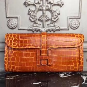 Hermes Jige Elan 29 Crocodile Clutch in Orange Leather