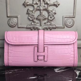 Hermes Jige Elan 29 Crocodile Clutch in Pink Leather