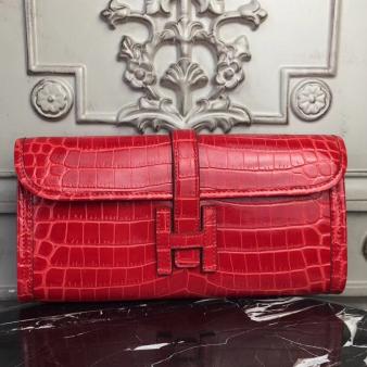 Hermes Jige Elan 29 Crocodile Clutch in Red Leather