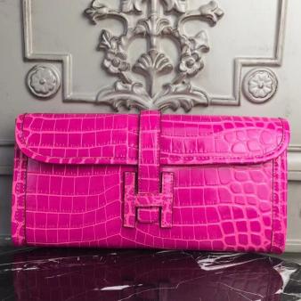 Hermes Jige Elan 29 Crocodile Clutch in Rose Red Leather