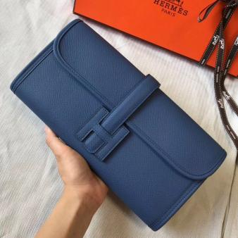 Hermes Jige Elan Clutch 29 In Blue Agate Epsom Leather