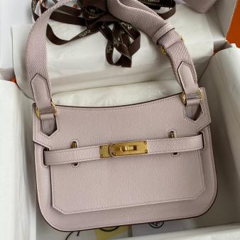 Hermes Jypsiere Mini Evercolor Calfskin Handmade Bag in Mauve Pale