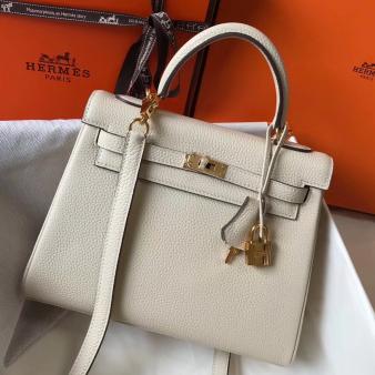 Hermes Kelly 25cm Retourne Clemence Bag in Craie Leather