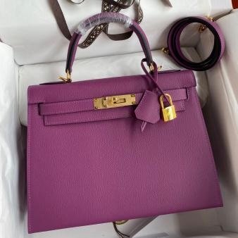 Hermes Kelly 28 Handmade Bag in Anemone Epsom Calfskin