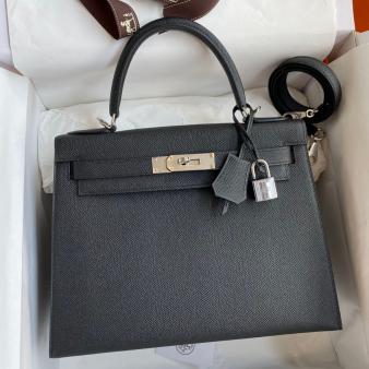 Hermes Kelly 28 Handmade Bag in Black Epsom Calfskin