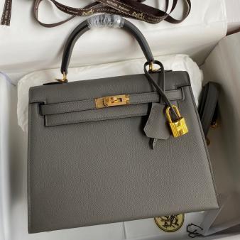 Hermes Kelly 28 Handmade Bag in Etain Epsom Calfskin