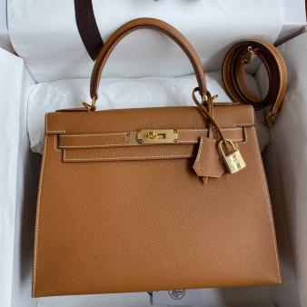 Hermes Kelly 28 Handmade Bag in Gold Epsom Calfskin