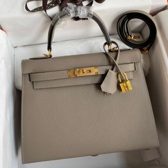 Hermes Kelly 28 Handmade Bag in Gris Asphalt Epsom Calfskin