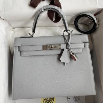 Hermes Kelly 28 Handmade Bag in Gris Mouette Epsom Calfskin