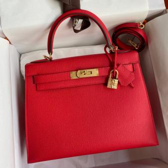 Hermes Kelly 28 Handmade Bag in Red Epsom Calfskin